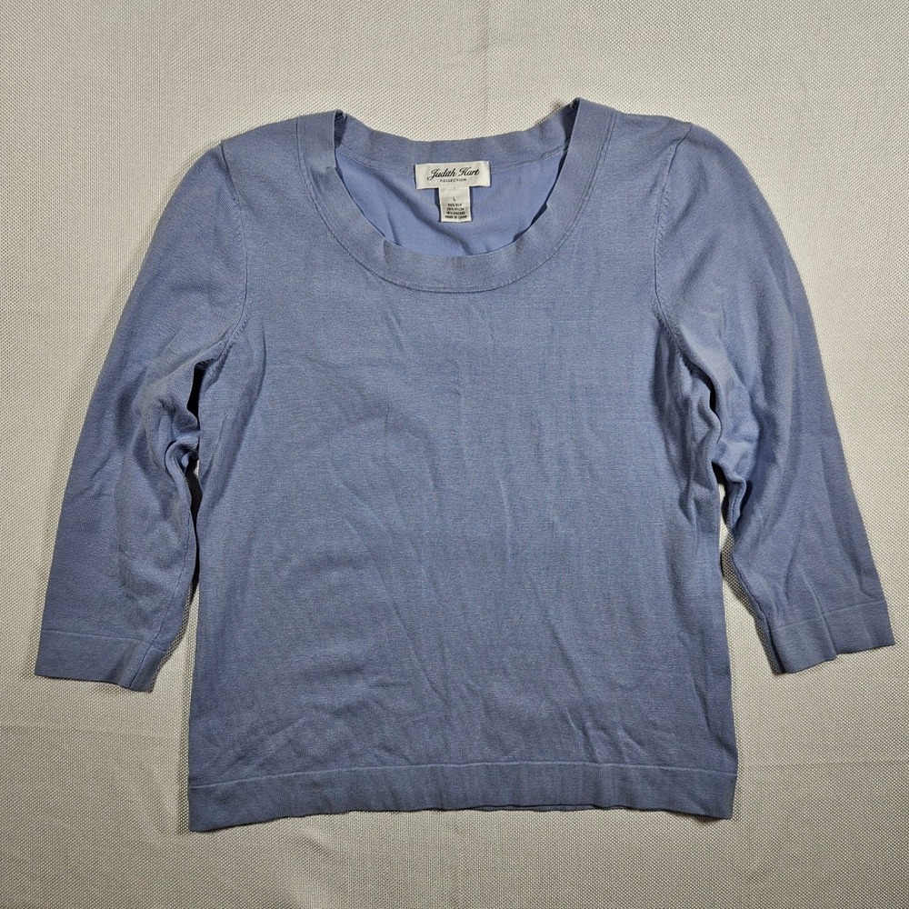 Large‎ Blue Silk Blend Sweater 3/4 Sleeve Judith Hart Collection
